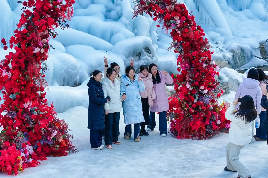 冰瀑当背景板，玫瑰被冰封，八里沟的这波冬日浪漫直接封神！